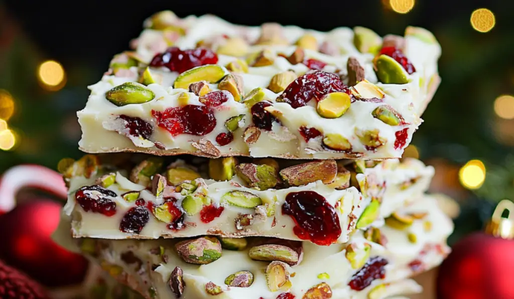 Christmas Bark with Pistachios and Cranberries