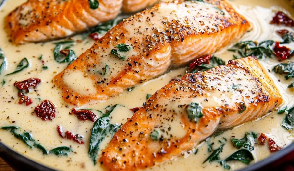 TUSCAN SALMON WITH PARMESAN CREAM SAUCE