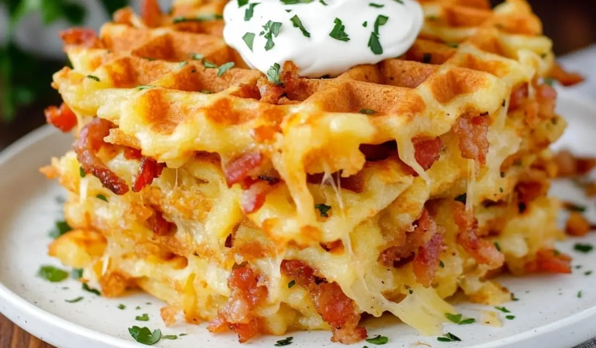 Bacon and Cheese Loaded Hashbrown Waffles