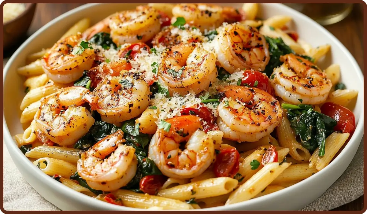 Tomato spinach shrimp pasta